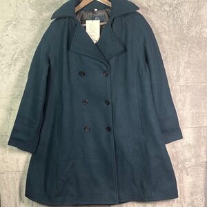 NWT New The Wool Maker Dark Teal Heavy Wool Blend Woman Jacket Pea Coat Size 2XL